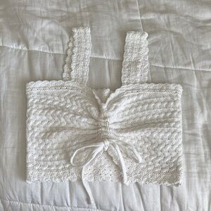 Hollister White Crochet Tie-Front Crop Top